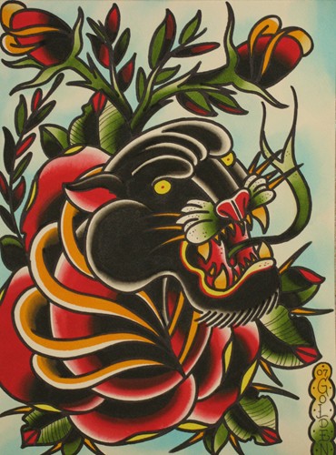 Tattoos - PANTHER AND ROSE....100 BUCKS - 24539